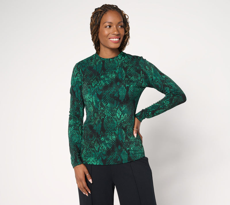 Carla Rockmore Collection Printed Long Sleeve Crew Neck Top — View 7