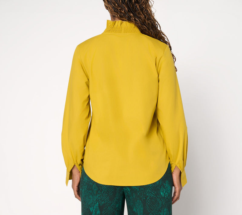 Carla Rockmore Collection Ruffle Neck Poplin Shirt — View 4