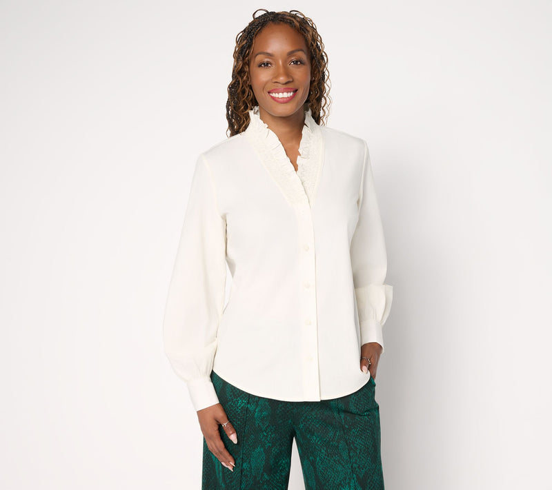 Carla Rockmore Collection Ruffle Neck Poplin Shirt — View 14