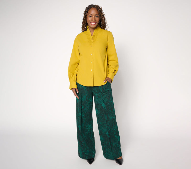 Carla Rockmore Collection Ruffle Neck Poplin Shirt — View 5