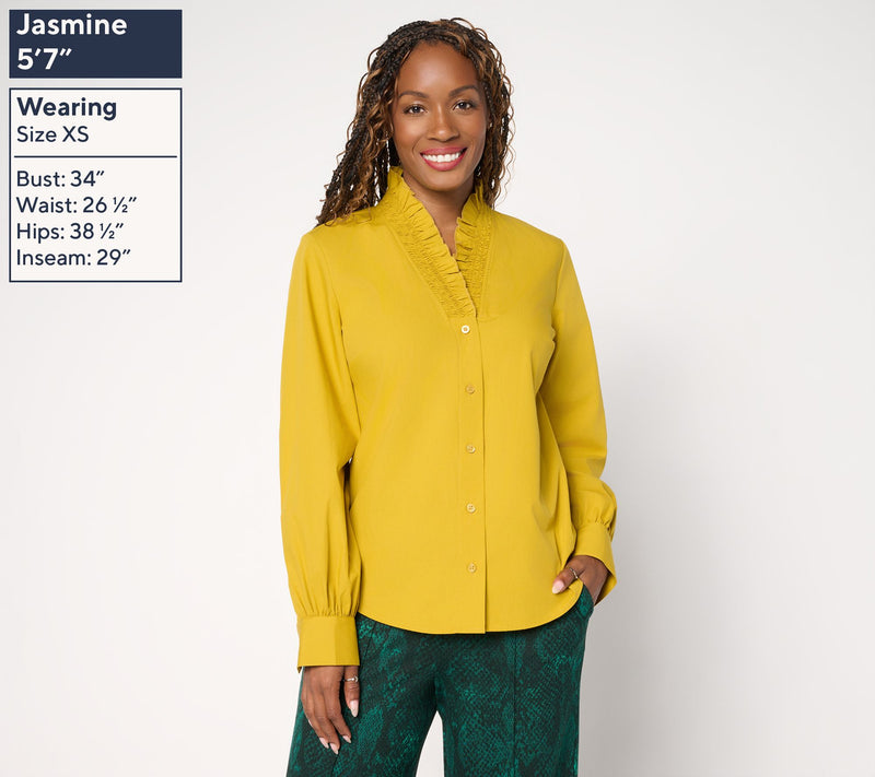 Carla Rockmore Collection Ruffle Neck Poplin Shirt — View 3