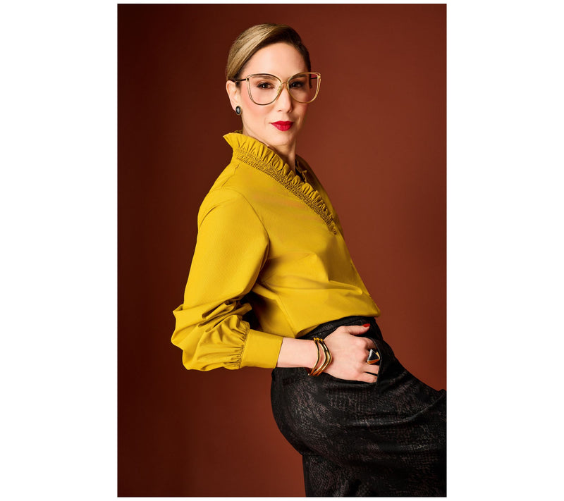 Carla Rockmore Collection Ruffle Neck Poplin Shirt — View 7