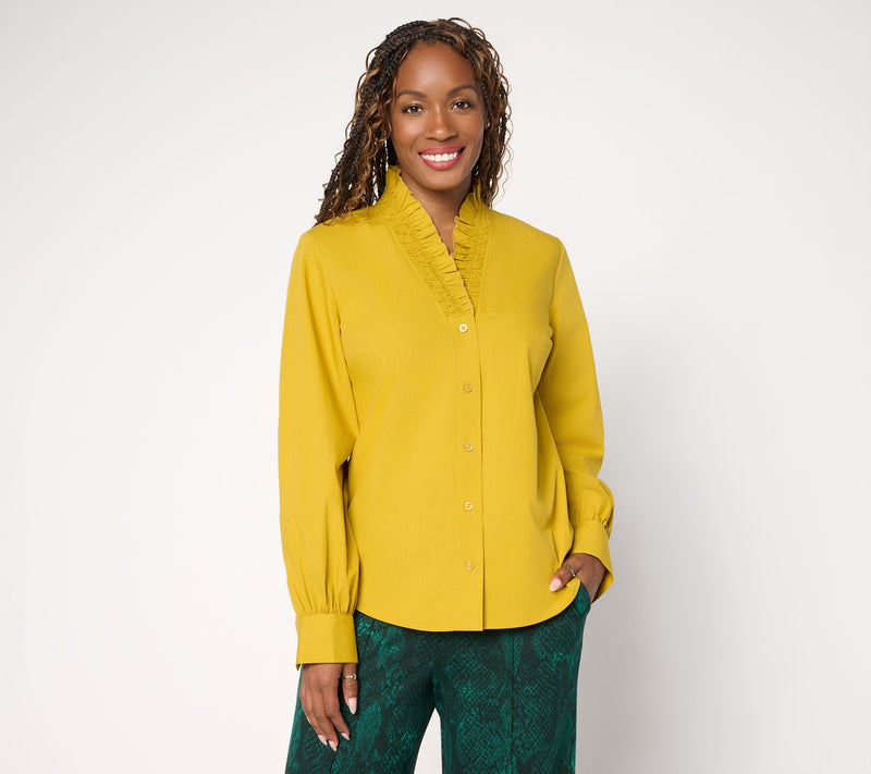 Carla Rockmore Collection Ruffle Neck Poplin Shirt — Main view