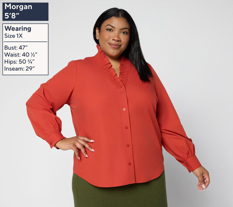 Carla Rockmore Collection Ruffle Neck Poplin Shirt — View 2
