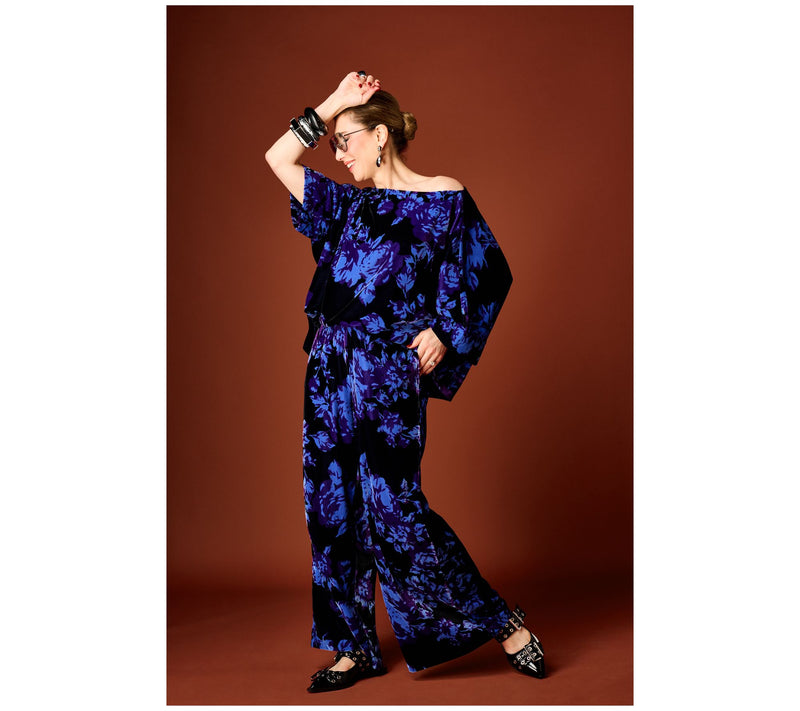 Carla Rockmore Collection Printed Velvet Boat Neck Top — View 7