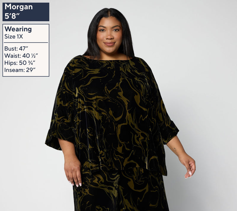 Carla Rockmore Collection Printed Velvet Boat Neck Top — View 2