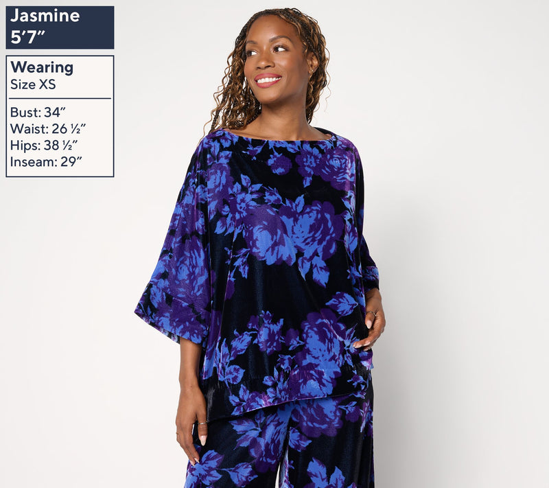 Carla Rockmore Collection Printed Velvet Boat Neck Top — View 3