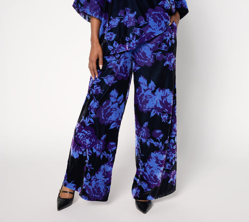 Carla Rockmore Collection Regular Pull-On Printed Velvet Wide Leg Pant — View 11