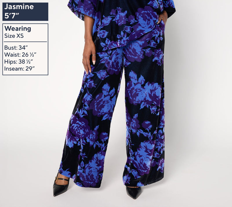 Carla Rockmore Collection Petite Pull-On Printed Velvet Wide Leg Pant — View 3
