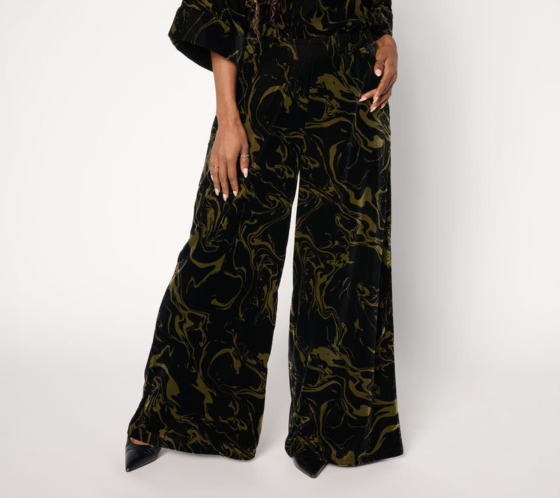 Carla Rockmore Collection Petite Pull-On Printed Velvet Wide Leg Pant — View 12