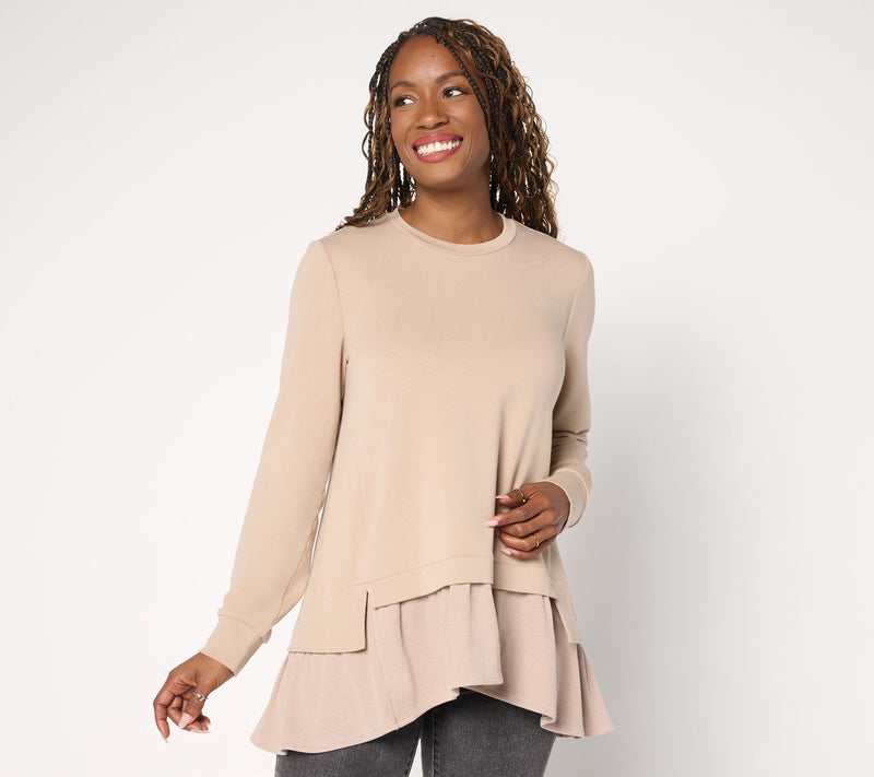 LOGO by Lori Goldstein French Terry Top with Rib Knit Hem — View 12