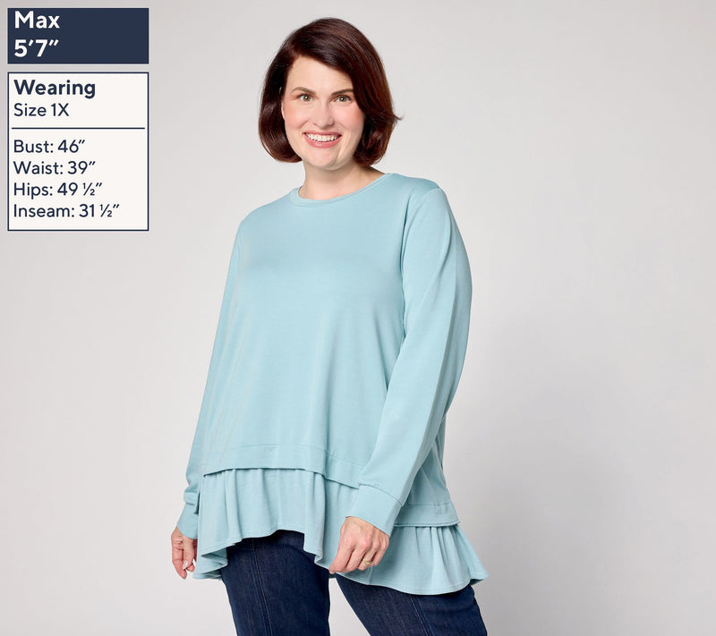 LOGO by Lori Goldstein French Terry Top with Rib Knit Hem — View 2