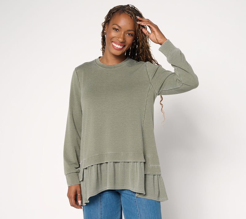 LOGO by Lori Goldstein French Terry Top with Rib Knit Hem — View 14