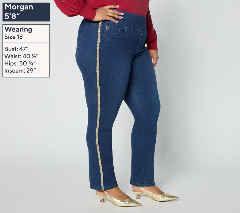 Belle by Kim Gravel Regular TripleLuxe Denim Sequin Striped Jean — View 2