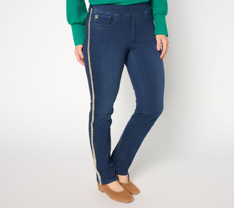 Belle by Kim Gravel Regular TripleLuxe Denim Sequin Striped Jean — View 11