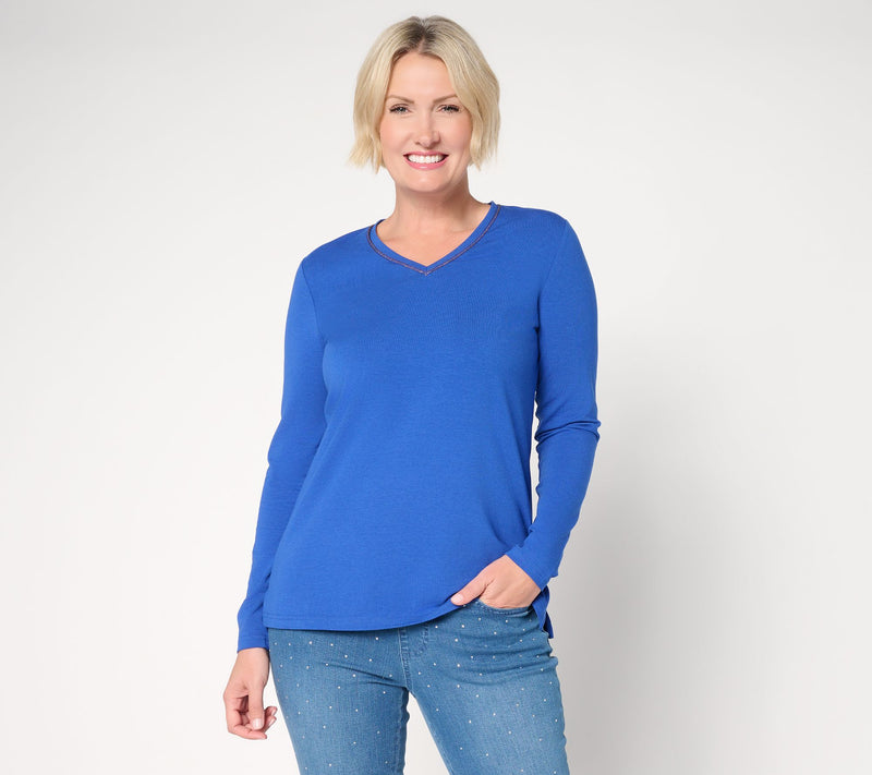 Jingle Belles by Kim Gravel TripleLuxe Knit Sparkle V-Neck Top — Main view
