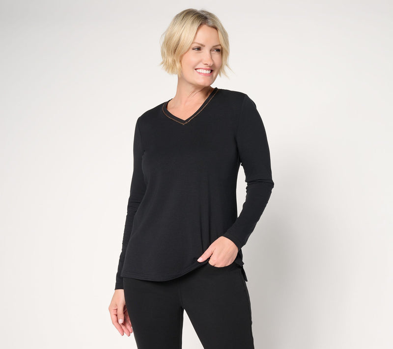 Jingle Belles by Kim Gravel TripleLuxe Knit Sparkle V-Neck Top — View 12