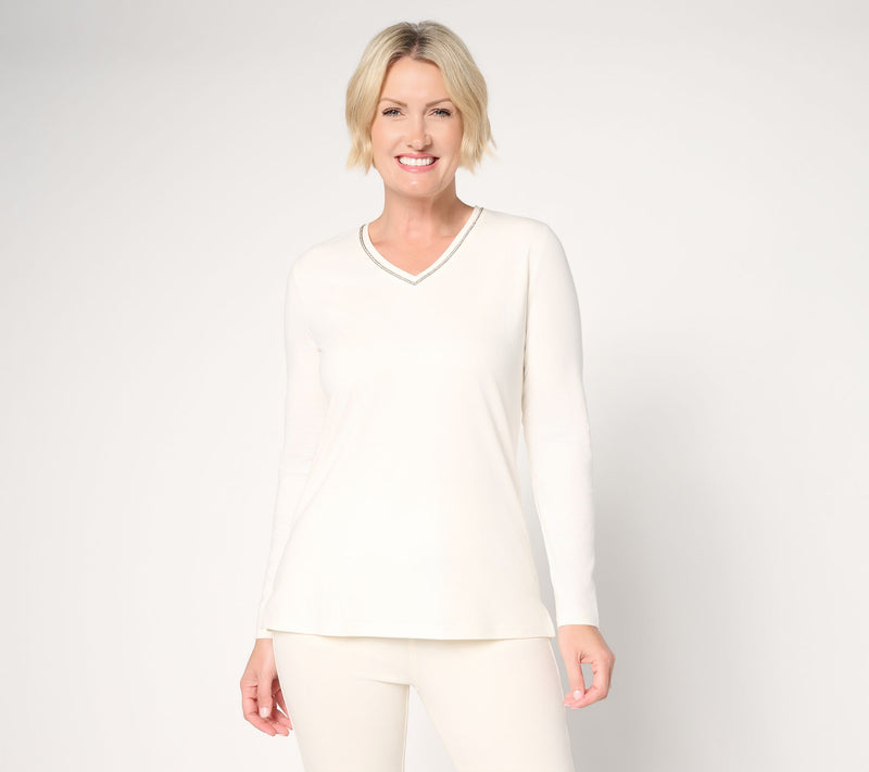 Jingle Belles by Kim Gravel TripleLuxe Knit Sparkle V-Neck Top — View 13