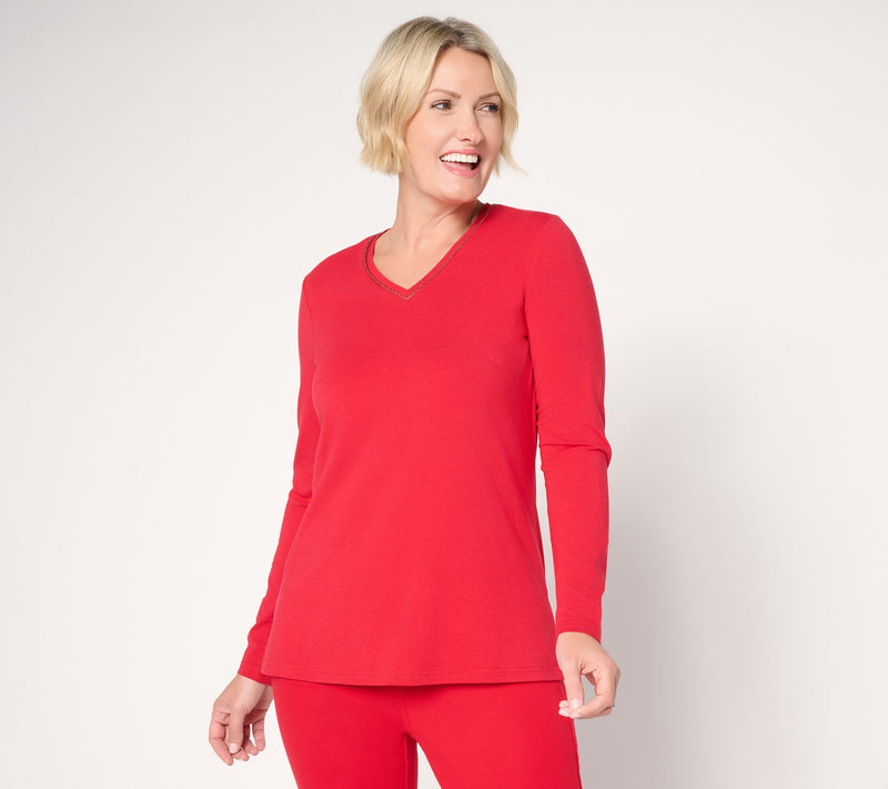 Jingle Belles by Kim Gravel TripleLuxe Knit Sparkle V-Neck Top — View 14