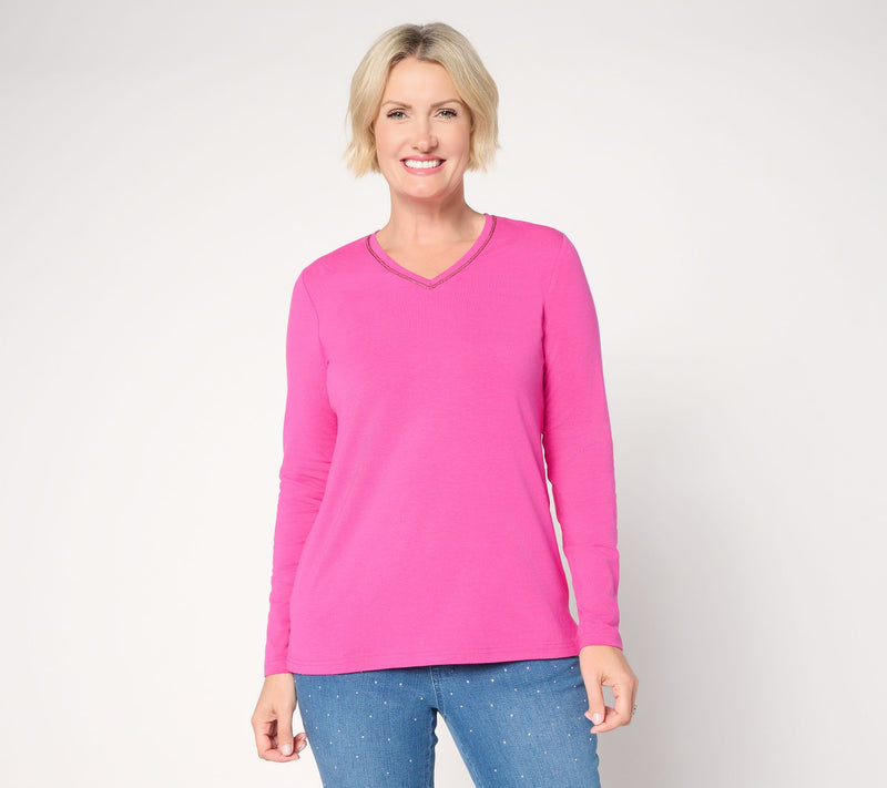 Jingle Belles by Kim Gravel TripleLuxe Knit Sparkle V-Neck Top — View 15