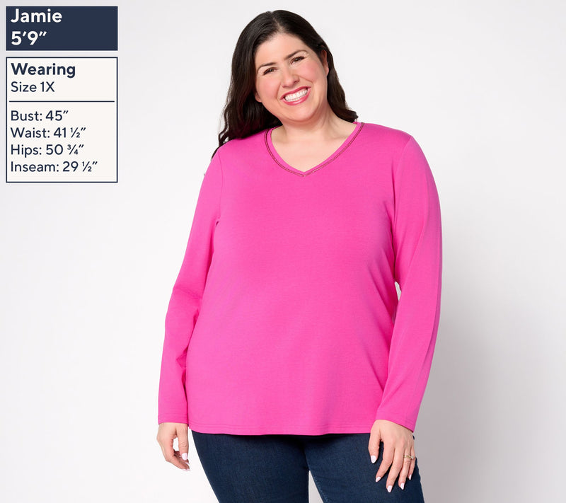 Jingle Belles by Kim Gravel TripleLuxe Knit Sparkle V-Neck Top — View 2