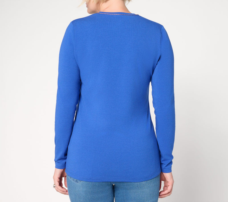 Jingle Belles by Kim Gravel TripleLuxe Knit Sparkle V-Neck Top — View 4