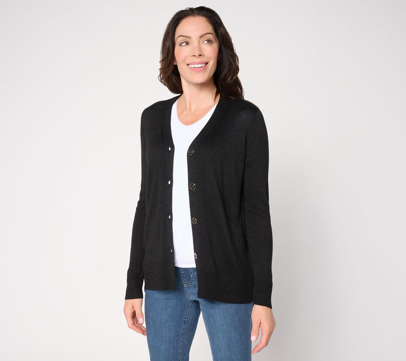 Jingle Belles by Kim Gravel Glam Lurex V-Neck Cardigan — View 12
