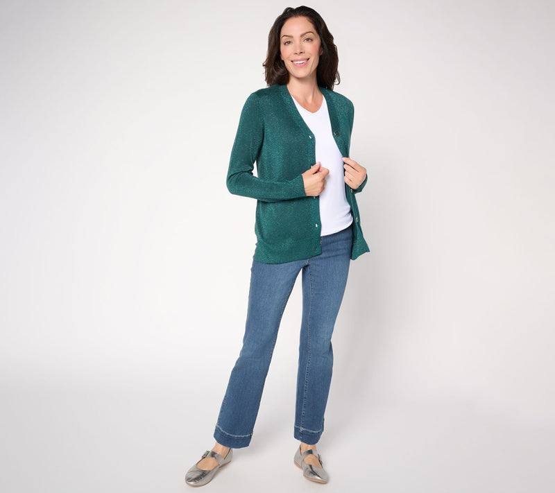 Jingle Belles by Kim Gravel Glam Lurex V-Neck Cardigan — View 6