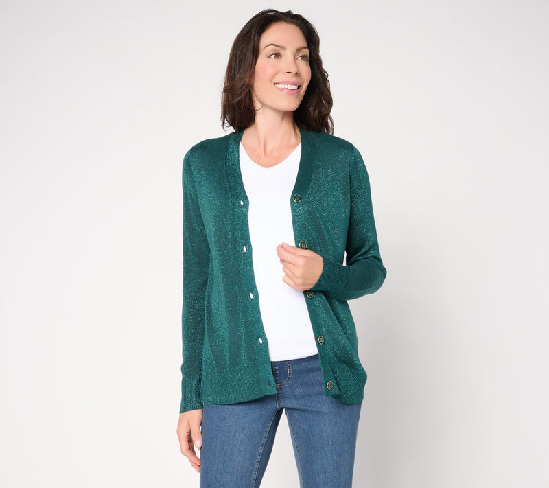 Jingle Belles by Kim Gravel Glam Lurex V-Neck Cardigan — View 13