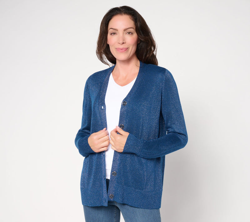 Jingle Belles by Kim Gravel Glam Lurex V-Neck Cardigan — View 14
