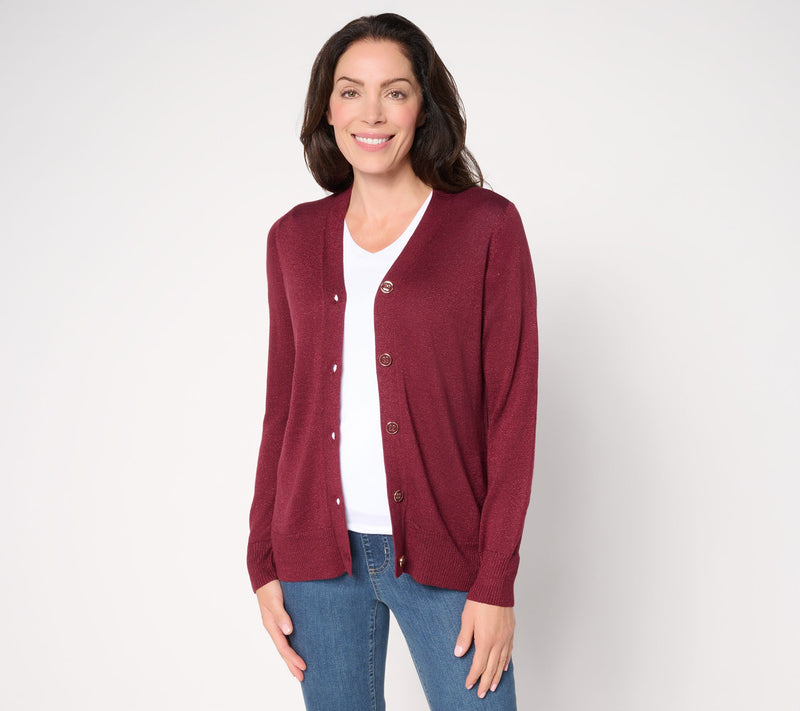 Jingle Belles by Kim Gravel Glam Lurex V-Neck Cardigan — View 15