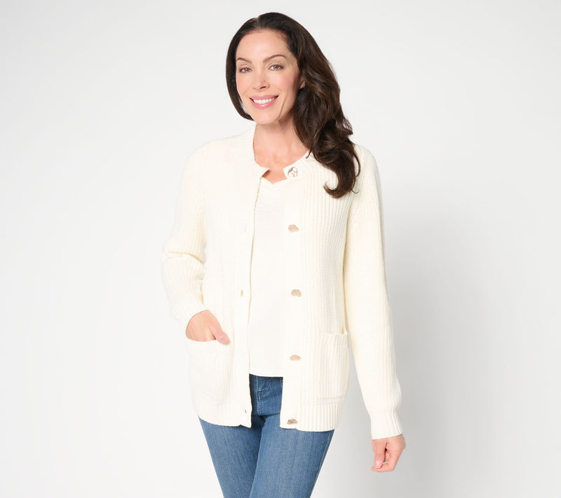 Jingle Belles by Kim Gravel Chunky Shaker Knit Gold Button Cardigan — View 12