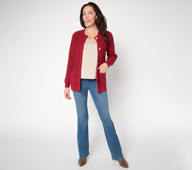 Jingle Belles by Kim Gravel Chunky Shaker Knit Gold Button Cardigan — View 5