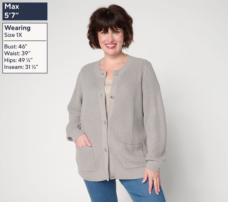 Jingle Belles by Kim Gravel Chunky Shaker Knit Gold Button Cardigan — View 2