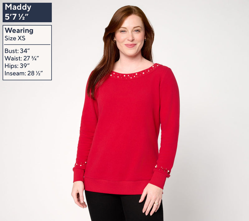 Jingle Belles by Kim Gravel Simulated Pearl Boatneck Top — View 3