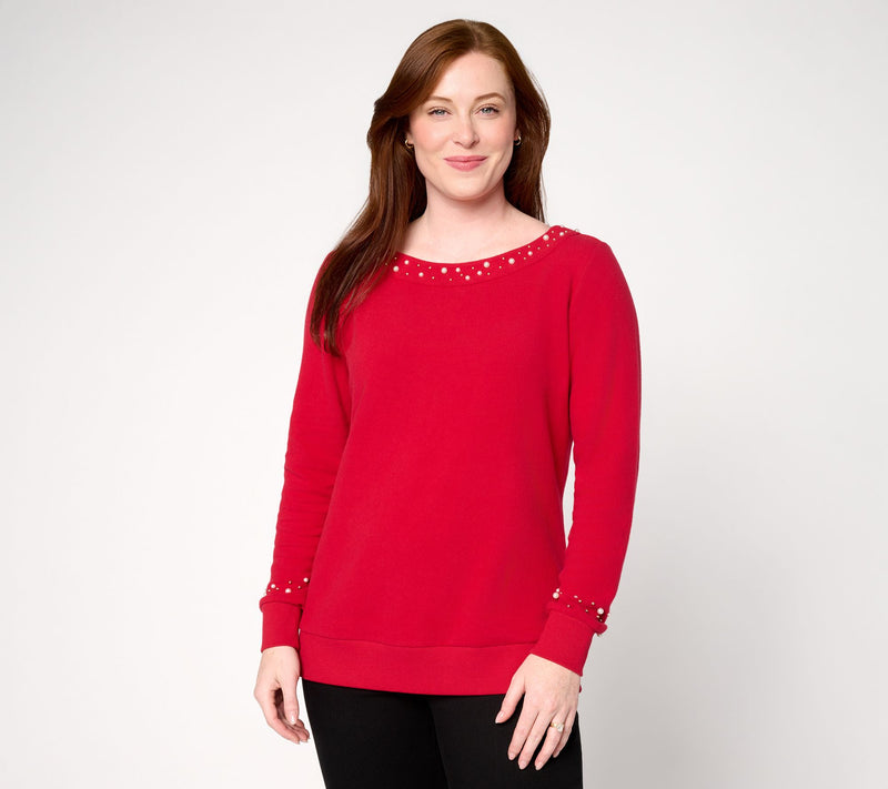 Jingle Belles by Kim Gravel Simulated Pearl Boatneck Top — Main view