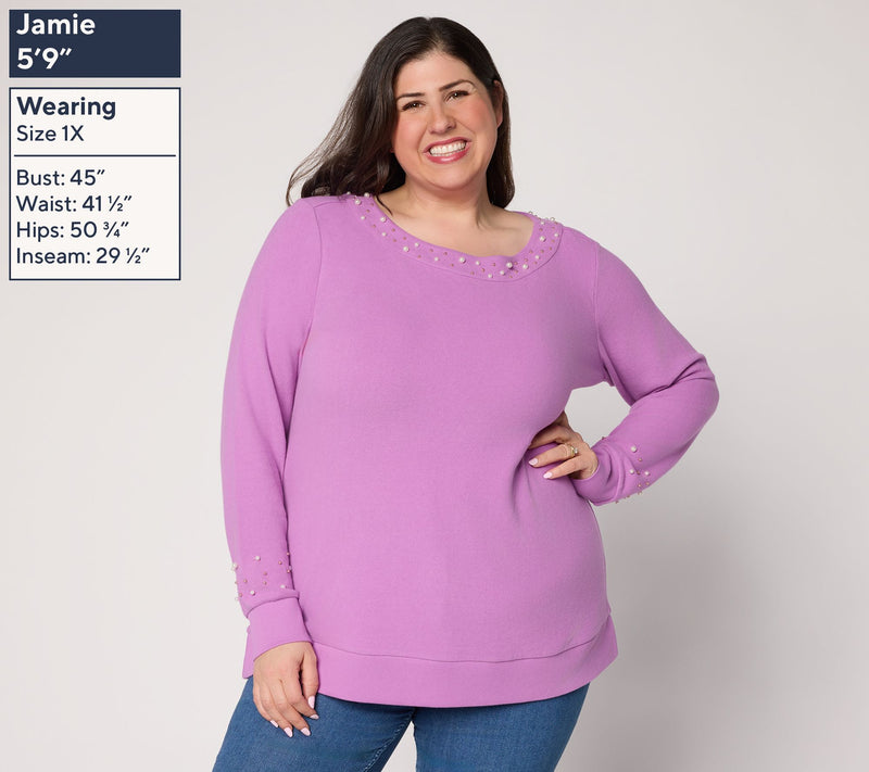 Jingle Belles by Kim Gravel Simulated Pearl Boatneck Top — View 2