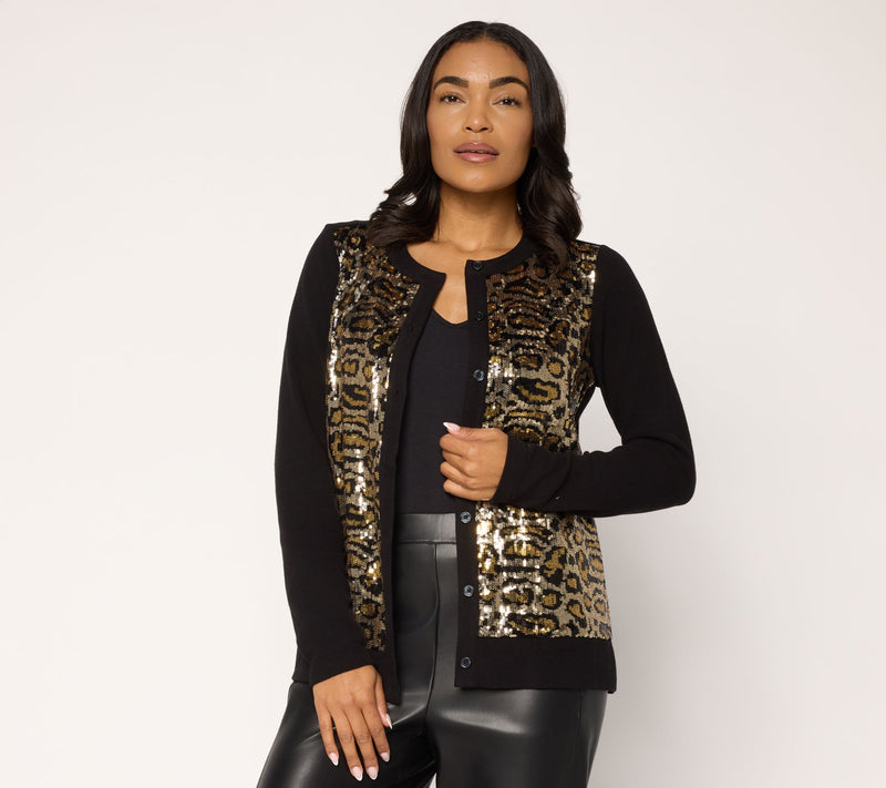 Jingle Belles by Kim Gravel Animal Chic Sequin Cardigan — View 7