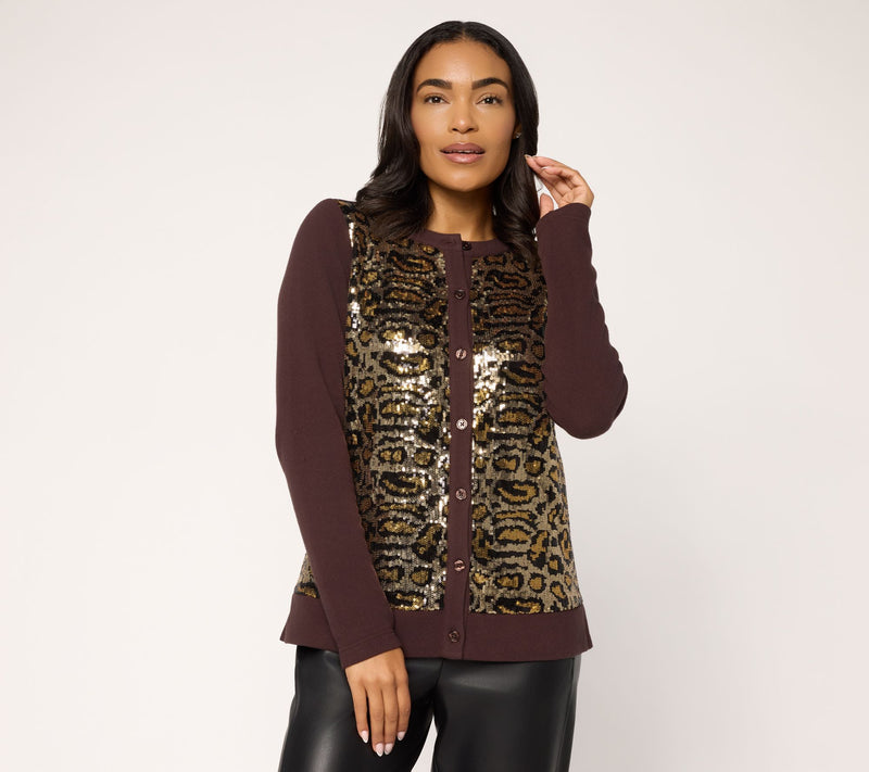 Jingle Belles by Kim Gravel Animal Chic Sequin Cardigan — View 5
