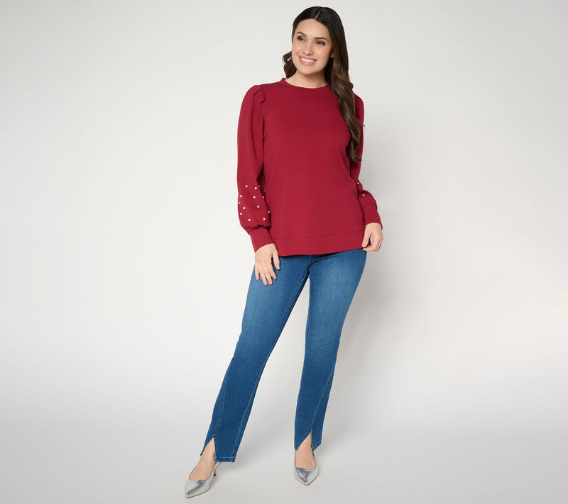 Jingle Belles by Kim Gravel Uptown Pearls Blouson Sleeve Sweatshirt — View 5