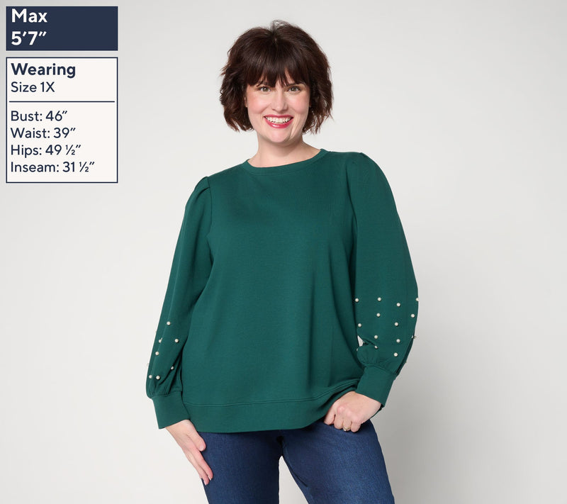 Jingle Belles by Kim Gravel Uptown Pearls Blouson Sleeve Sweatshirt — View 2