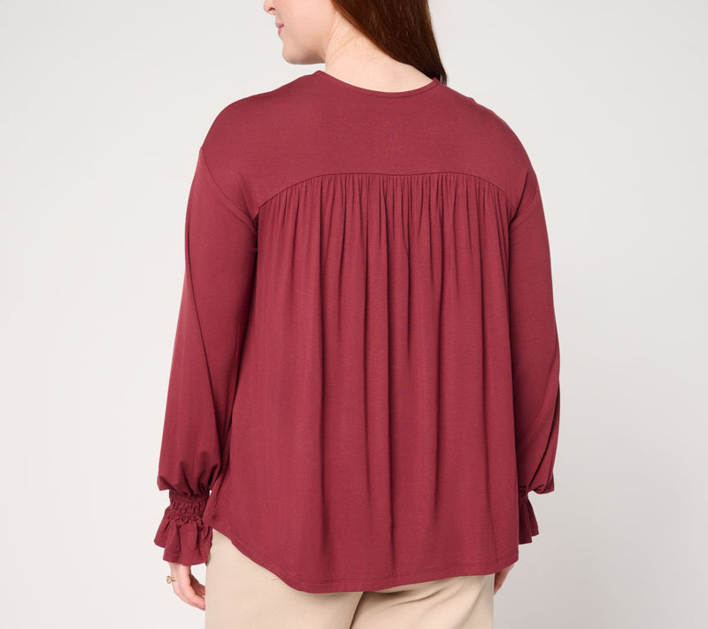 Me by Jennie Garth Buckingham Knit Blouse with Shirring — View 6