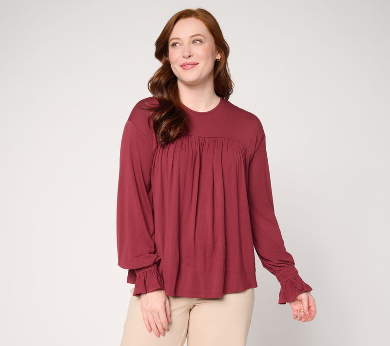Me by Jennie Garth Buckingham Knit Blouse with Shirring — Main view