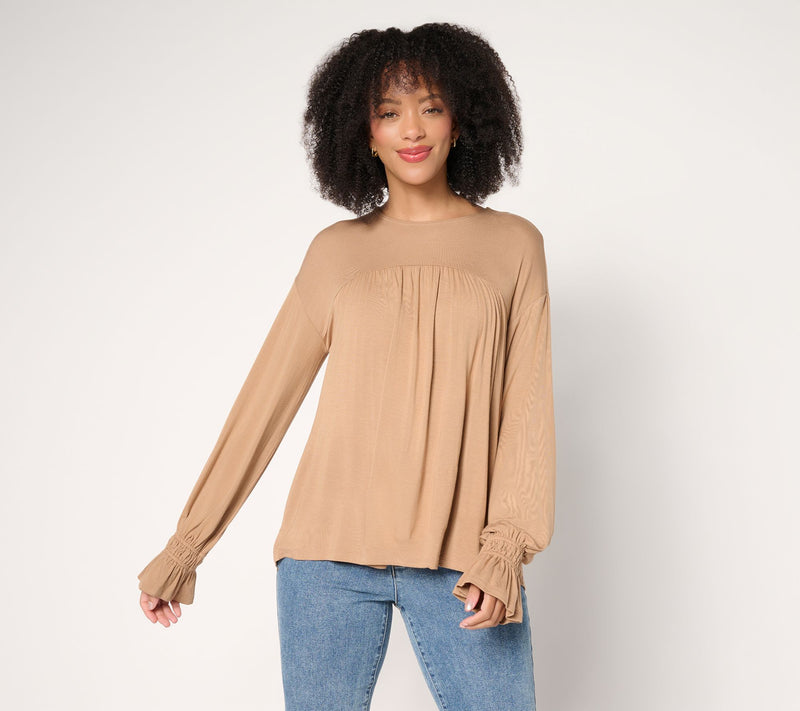 Me by Jennie Garth Buckingham Knit Blouse with Shirring — View 13