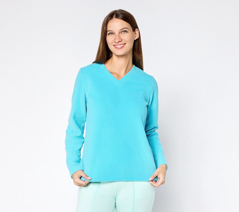 Denim & Co. Regular Chenille Fleece V-Neck Pullover with Pockets — View 10