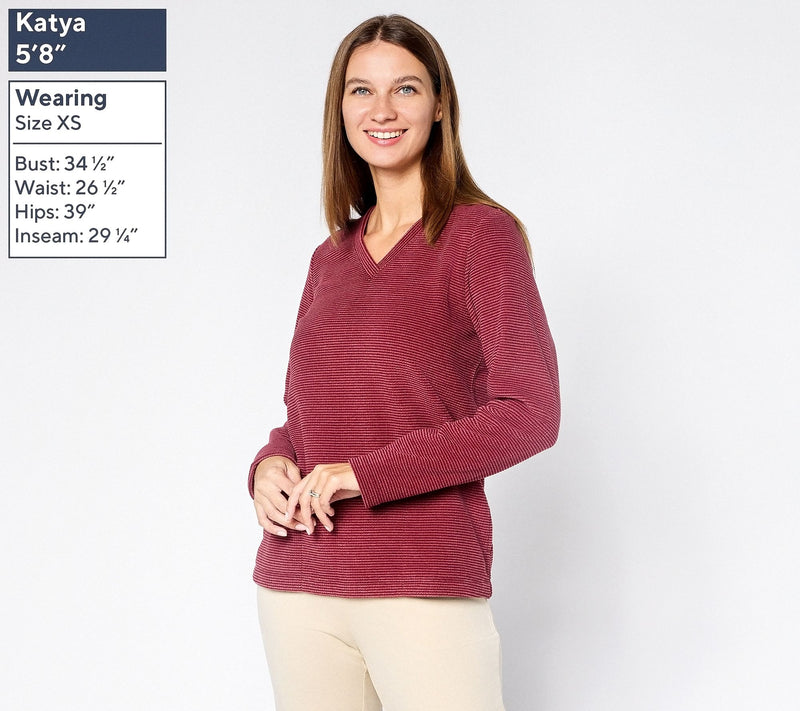 Denim & Co. Regular Chenille Fleece V-Neck Pullover with Pockets — View 15
