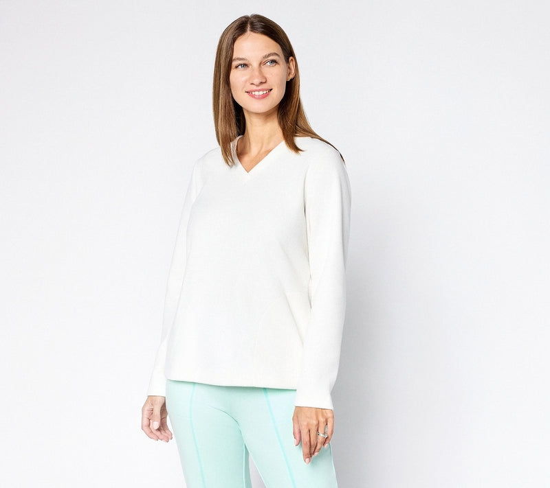 Denim & Co. Regular Chenille Fleece V-Neck Pullover with Pockets — Main view