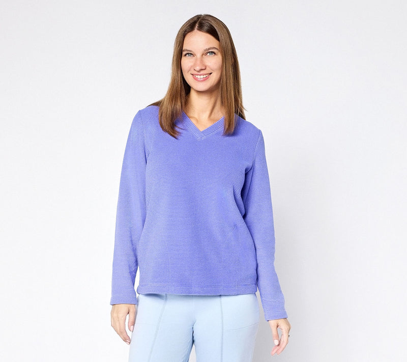 Denim & Co. Regular Chenille Fleece V-Neck Pullover with Pockets — View 11
