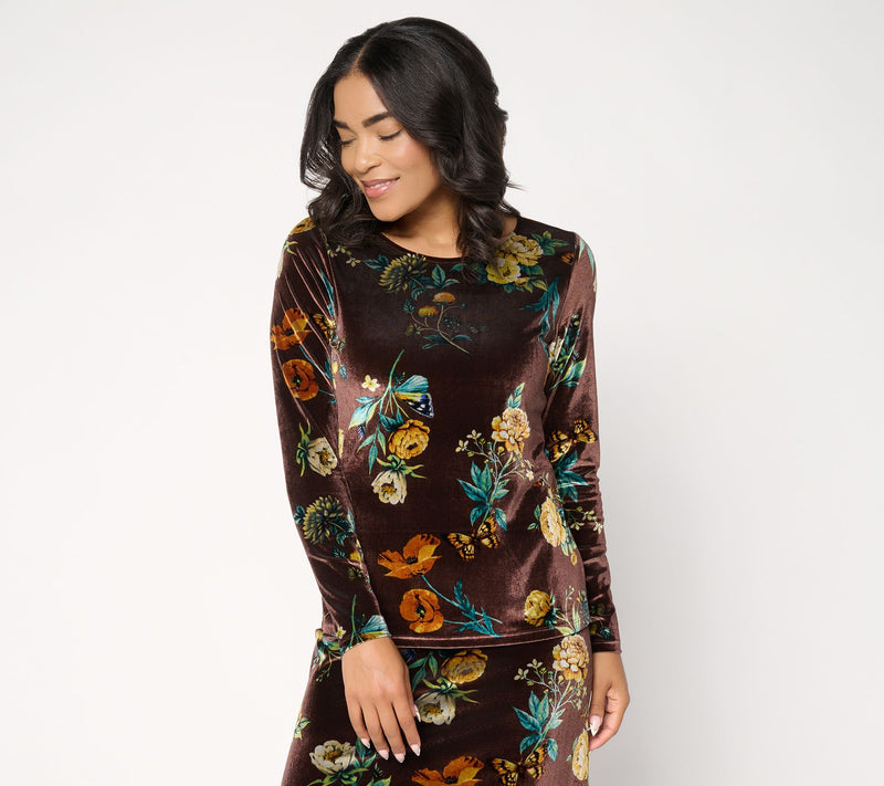 Women with Control Printed Velvet Ballet Neck Top — View 12