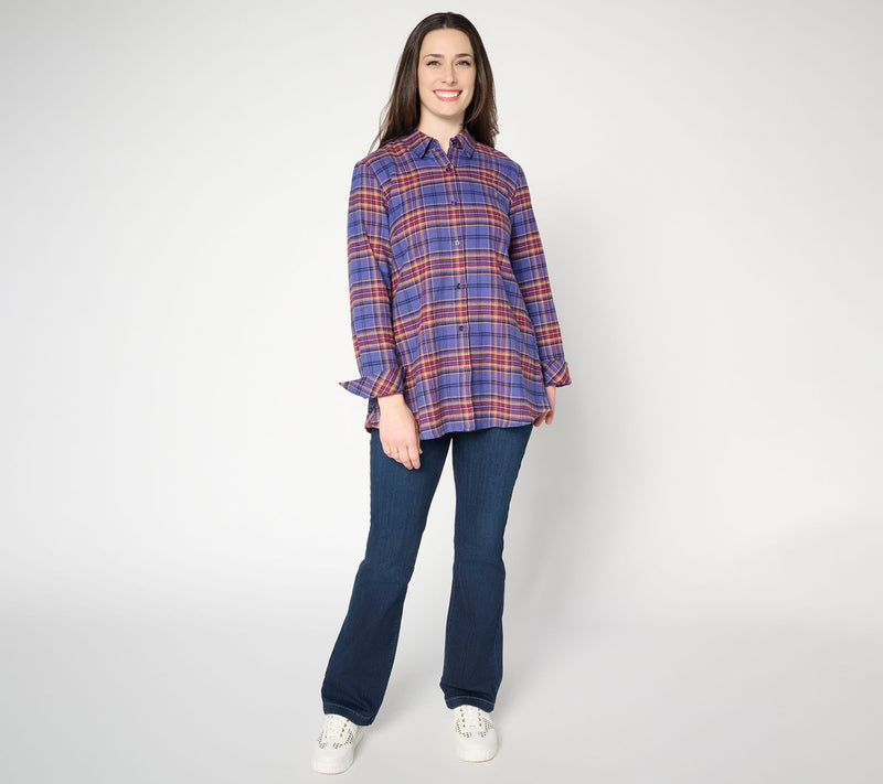 Joan Rivers Petite Double Brushed Flannel Swing Button Down Shirt — View 5
